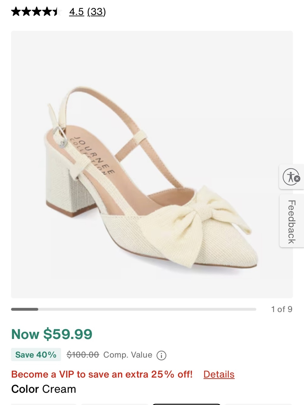 Journee Collection Cream Bow Slingback Block Heels